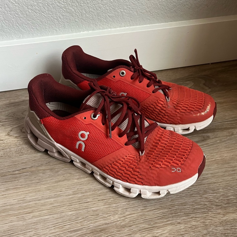 On Running Cloudflyer Mesh Running Sneakers in Red and White